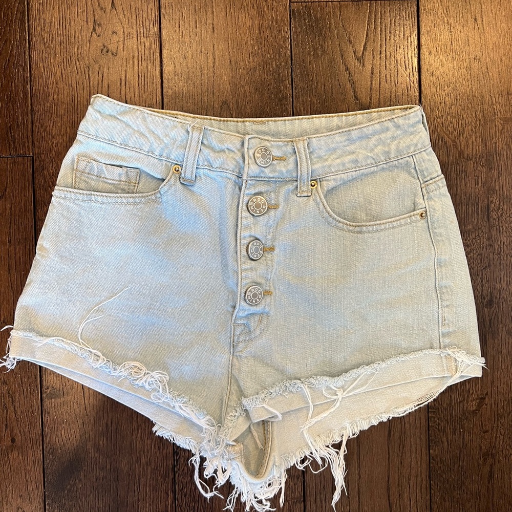 BDG high rise light wash denim shorts